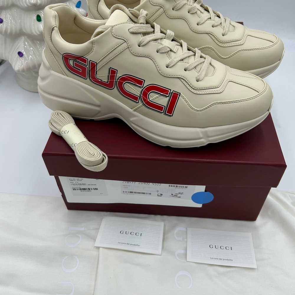Men's Gucci, Rython leather sneaker with logo print size 9, made in Italy - Picture 12 of 12